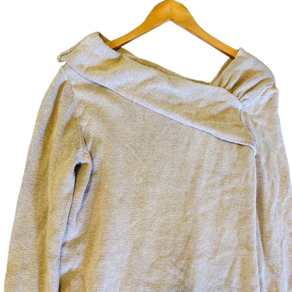 CALVIN KLEIN Oatmeal Asymmetrical Off The Shoulder Sweater Dress - Picture 3 of 7